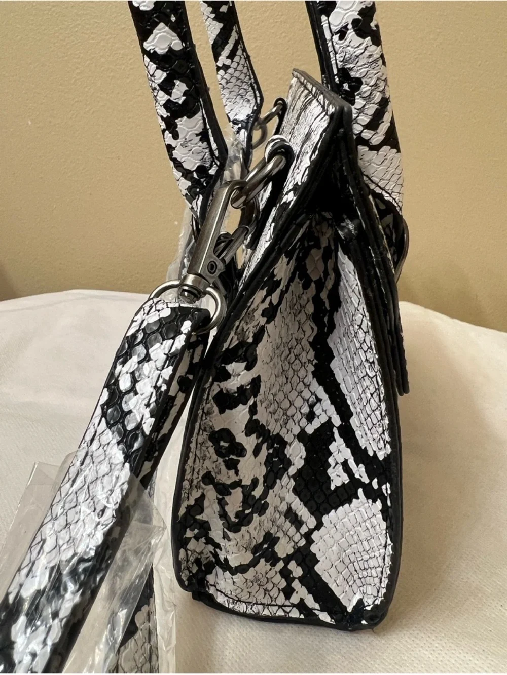 Ed Hardy Black & White Snake-Print Satchel with Charms
